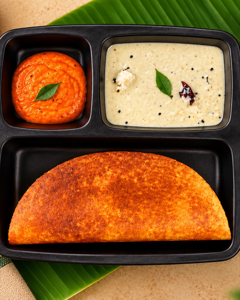 Benne Dosa with tomato and coconut chutney