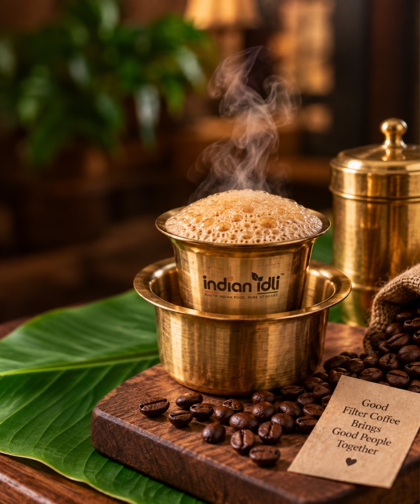 Filter Coffee in a brass tumbler and dabara